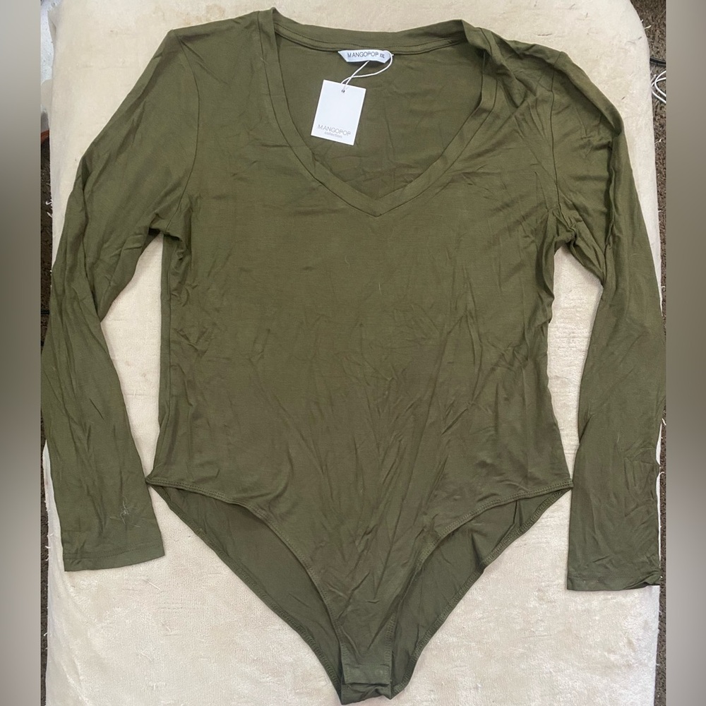 Mangopop Olive Long Sleeve Bodysuit